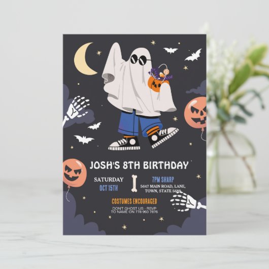 ハロウィーンの衣装パーティー幽霊ボーイズティーン 招待状 (スタンド正面)