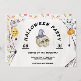 ハロウィーンの衣装パーティー水彩 招待状