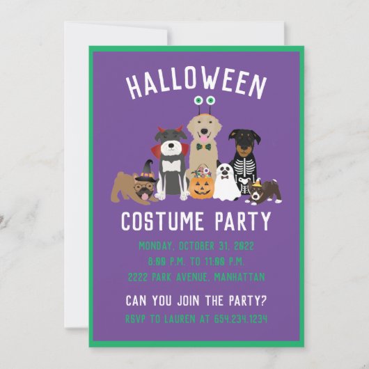 ハロウィーンの衣装パーティー犬ブラックキャット 招待状 (正面)