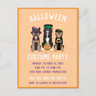 ハロウィーンの衣装パーティー犬 インビテーションポストカード
