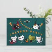 ハロウィーンの衣装パーティー誕生日魔女猫ミイラ 招待状 (スタンド正面)