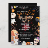 ハロウィーンの衣装パーティー・トリック又はトリート招待状 招待状 (正面/裏面)