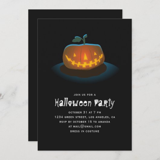 ハロウィーンの衣装パーティー。ハロウィーンのカボチャのちょうちんかぼちゃ 招待状 (正面/裏面)