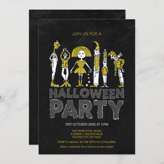 ハロウィーンの衣装パーティー 招待状 (正面/裏面)