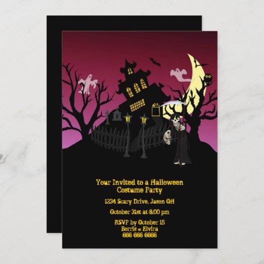 ハロウィーンの衣装パーティー 招待状 (正面/裏面)