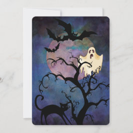 ハロウィーンの衣装パーティー、月&幽霊 招待状