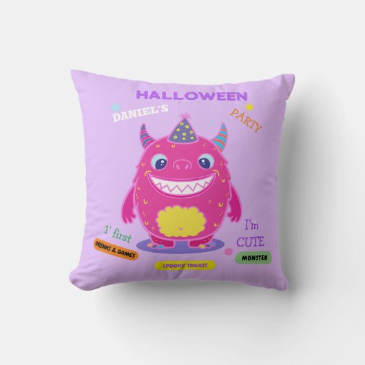 ハロウィーンの衣装ピンクのモンスター不気味なおもしろいダンス クッション (正面)