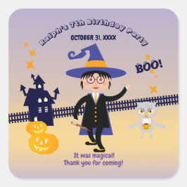 ハロウィーンの衣装ボーイのウィザード誕生日パーティー スクエアシール