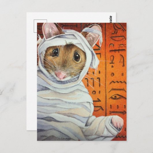 ハロウィーンの衣装ミイラのマウスの水彩画 ポストカード (正面/裏面)