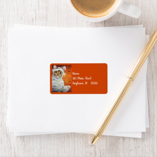 ハロウィーンの衣装ミイラのマウスの水彩画 ラベル (インサイチュ)