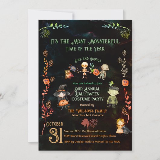 ハロウィーンの衣装モンスターパーティーキッズ 招待状 (正面)