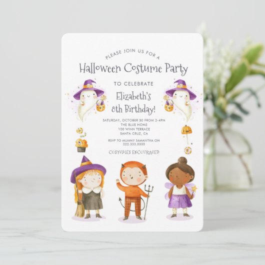 ハロウィーンの衣装子供の誕生日パーティー 招待状 (スタンド正面)