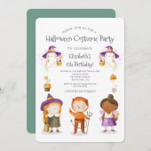 ハロウィーンの衣装子供の誕生日パーティー 招待状 (正面/裏面)