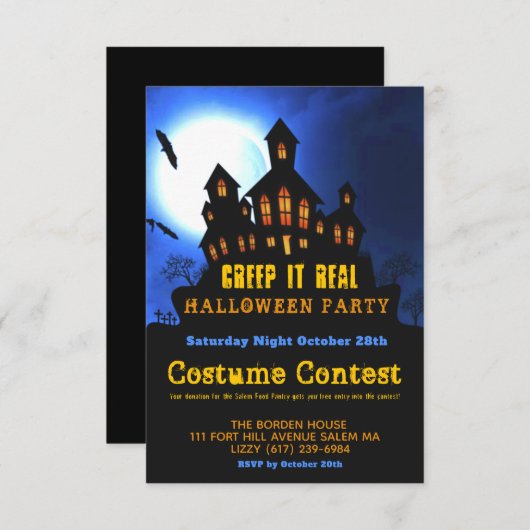 ハロウィーンの衣装実在パーティーを小さくする 招待状 (正面/裏面)