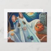 ハロウィーンの衣装幽霊マウスの水彩画 ポストカード (正面/裏面)