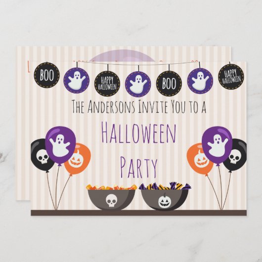 ハロウィーンの装飾 招待状 (正面/裏面)