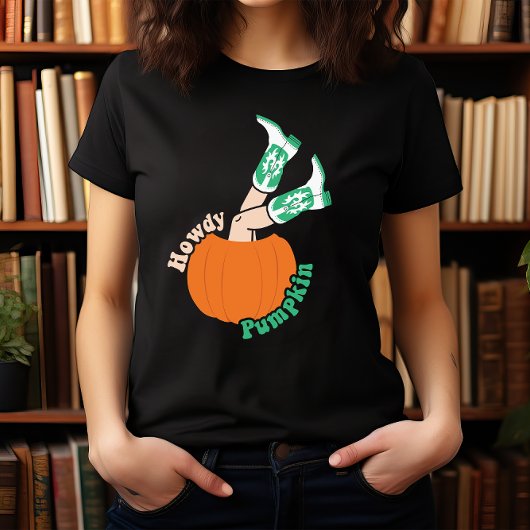 ハロウィーンの西カウボーイはハウディなカボチャをブーツ Tシャツ