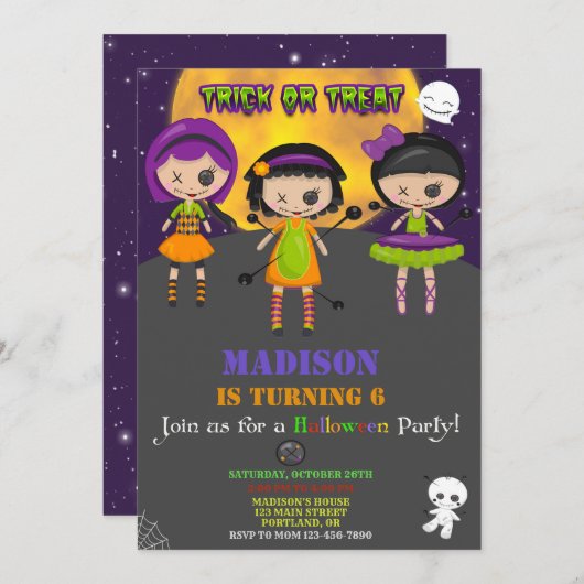 ハロウィーンの誕生日の招待キッズの衣装パーティー 招待状 (正面/裏面)