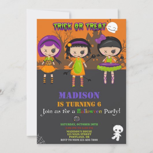 ハロウィーンの誕生日の招待ブードゥー人形招待状 招待状 (正面)