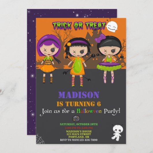 ハロウィーンの誕生日の招待ブードゥー人形招待状 招待状 (正面/裏面)