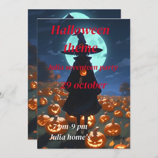 ハロウィーンの誕生日の招待状 招待状 (正面/裏面)