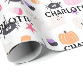 ハロウィーンの誕生日パーティーでトドラーの名前を追加 ラッピングペーパー (ロールコーナー)