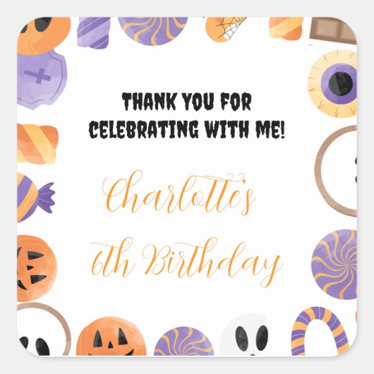 ハロウィーンの誕生日パーティーのお気に入りシール スクエアシール (正面)