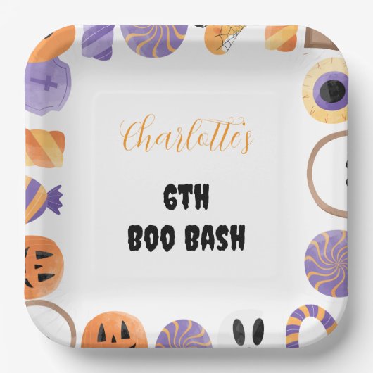 ハロウィーンの誕生日パーティーの招待状 ペーパープレート (正面)