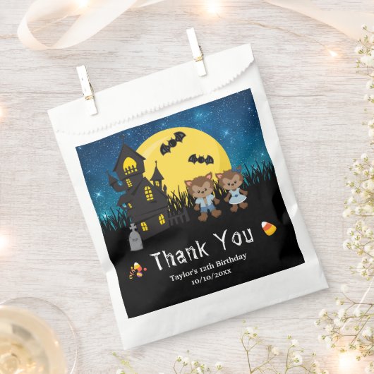 ハロウィーンの誕生日パーティーワーウルフブルー フェイバーバッグ (クリップ留めされた状態)