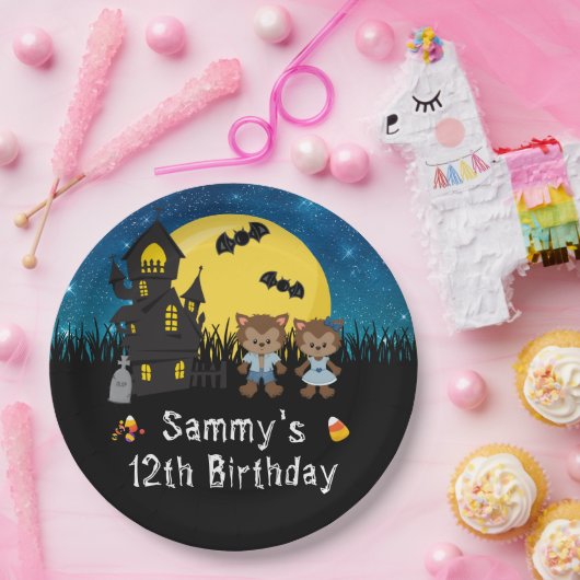 ハロウィーンの誕生日パーティーワーウルフブルー ペーパープレート (パーティー)