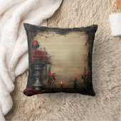 ハロウィーンの赤いバラにロウソク クッション (ブランケット)