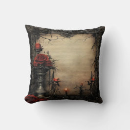 ハロウィーンの赤いバラにロウソク クッション