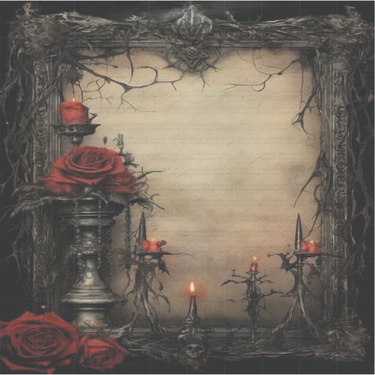 ハロウィーンの赤いバラにロウソク シール (正面)