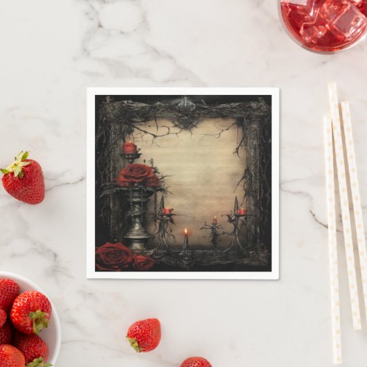 ハロウィーンの赤いバラにロウソク スタンダードカクテルナプキン (インサイチュ)