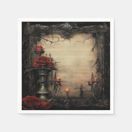 ハロウィーンの赤いバラにロウソク スタンダードカクテルナプキン