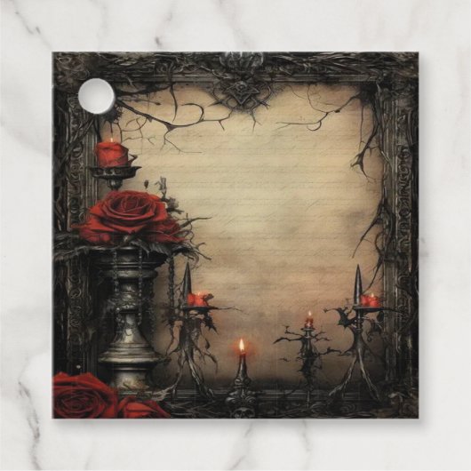 ハロウィーンの赤いバラにロウソク フェイバータグ (正面)