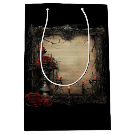 ハロウィーンの赤いバラにロウソク ミディアムペーパーバッグ