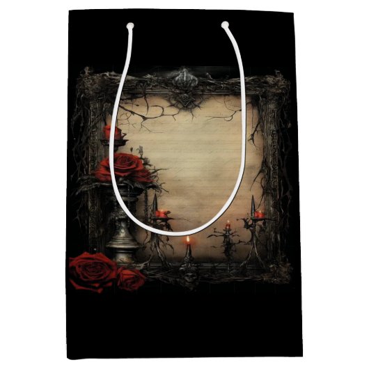 ハロウィーンの赤いバラにロウソク ミディアムペーパーバッグ (正面)