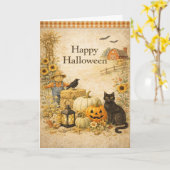 ハロウィーンの赤い納屋 カード (黄色い花)