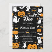 ハロウィーンの赤ちゃんシャワーかわいい猫の幽霊 招待状 (正面)