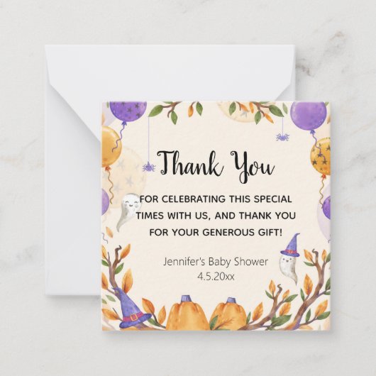 ハロウィーンの赤ちゃんシャワーとパープル感謝していパープルユー ノートカード (正面)