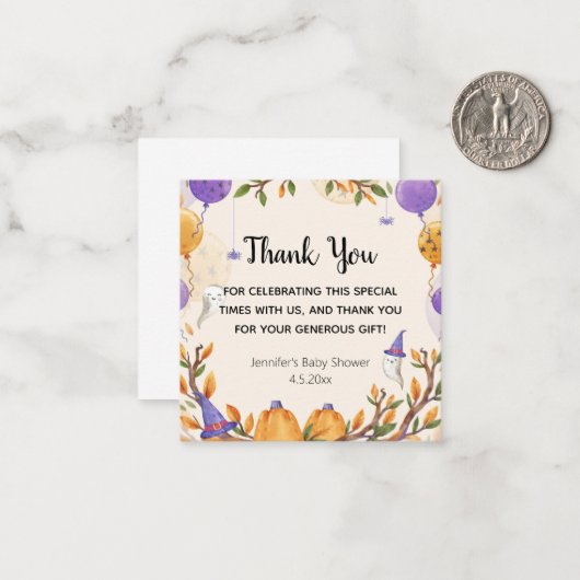 ハロウィーンの赤ちゃんシャワーとパープル感謝していパープルユー ノートカード (正面/裏面インサイチュ)