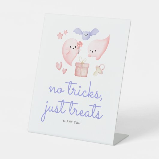 ハロウィーンの赤ちゃんシャワーのプレゼントを扱うトリックなし 台座サイン (正面)