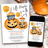 ハロウィーンの赤ちゃんシャワーの途中の小さなかぼちゃ 招待状