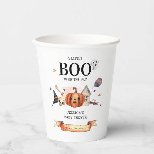 ハロウィーンの赤ちゃんシャワーの途中の小さなブー 紙コップ (正面)
