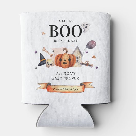 ハロウィーンの赤ちゃんシャワーの途中の小さなブー 缶クーラー (裏面)