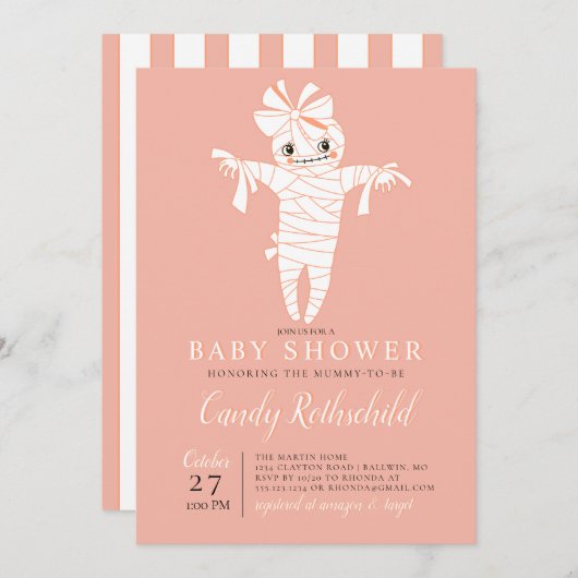 ハロウィーンの赤ちゃんシャワーをするママ 招待状 (正面/裏面)