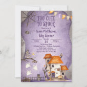 ハロウィーンの赤ちゃんシャワーをスプックするには可愛すぎる 招待状 (正面)