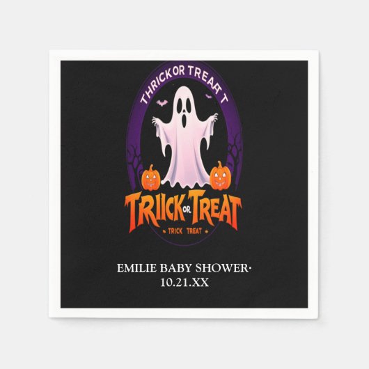 ハロウィーンの赤ちゃんシャワーをトリックまたは治療する スタンダードカクテルナプキン (正面)