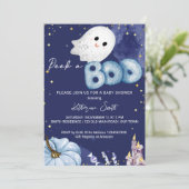 ハロウィーンの赤ちゃんシャワーを覗くブーかわいいベビー幽霊 招待状 (スタンド正面)